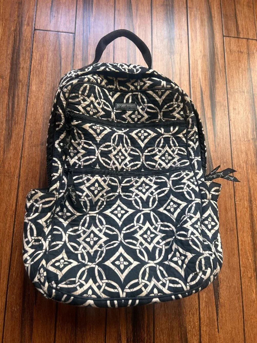 Vera Bradley Tech Backpack Concerto Pattern Black White Quilted Travel School